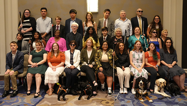 The 2025 Scholarship Class : Left to right, back row: Erin Daley, Daniel Hernandez, Zoe Marsh, Gene Kim, Juna Gjata, Andrew Lee, Waseem Aljanazreh, Sergio Arvizu Arguelles, Noor Subhi Khraisat; Middle row: Katiana Urbina, Mary Nix, Kashonia Graham, Kaleb Calhoun, Rasheedah Kenner, Toby Harnish, Millie Rivera, Emily Schlenker, Riley Letterman, Joy Orlando; Bottom row: Ryan Lukowicz, Ghania Oussaci, Mandy Smith, Ren Lovegood, Kaelyn McColl, Nicole Quibol, Akliesia Teshome, Caitlyn Head, Lauren Altman, Izzy Bailey.